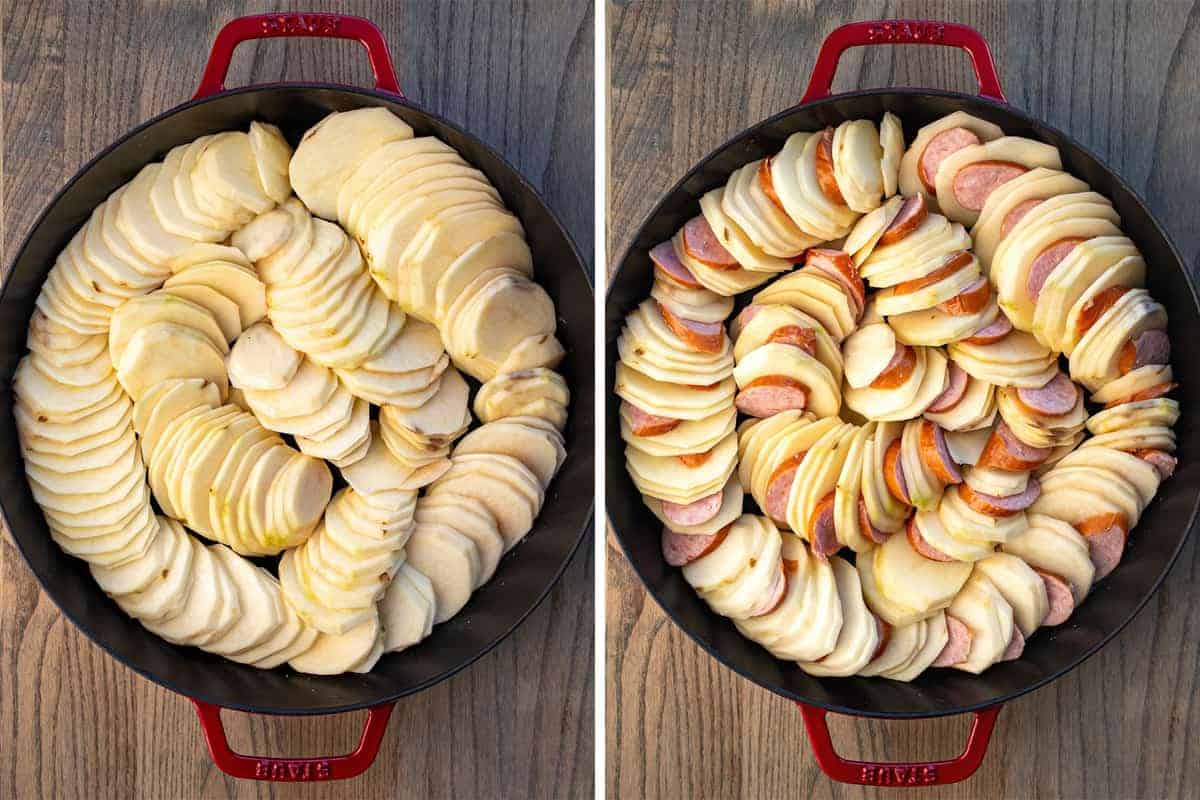 Process for Potatoes Au Gratin with and without Smoked Sausage
