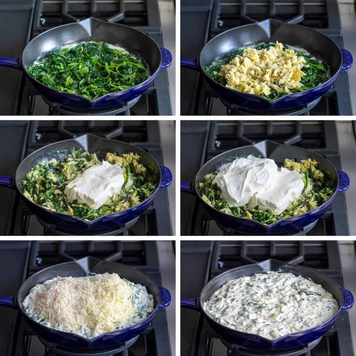 Every step for adding ingredients for Easy Spinach Dip