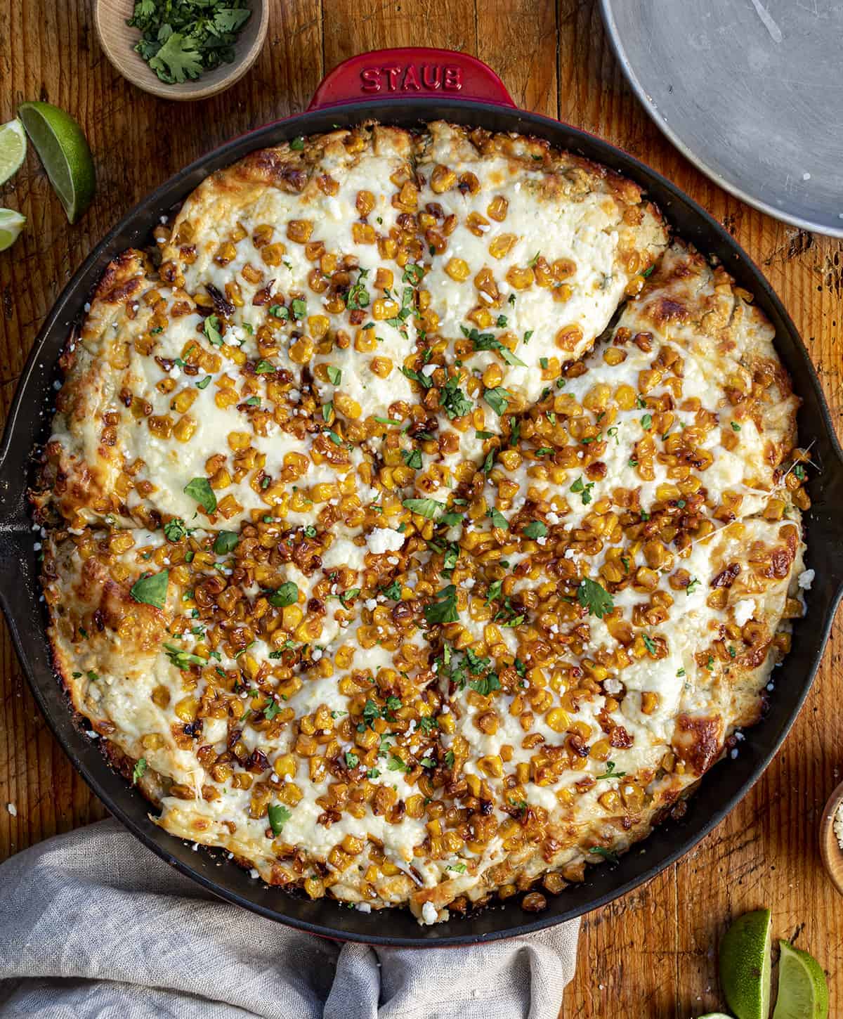 Overhead of Esquites Pizza in a Pan