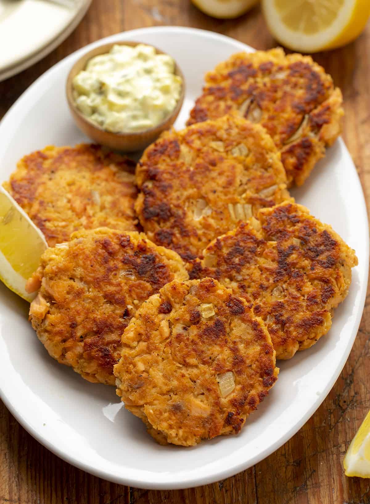 Plate of Cooked Salmon Patties 