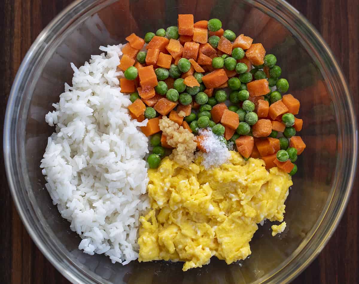 Bowl of Ingredients for Easy Air Fryer Fried Rice