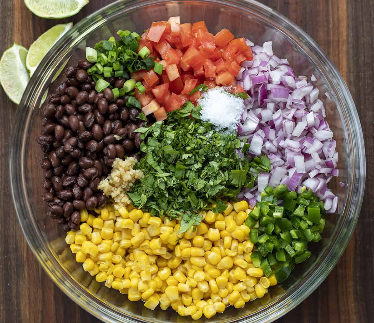 Raw Ingredients for Black Bean Corn Salsa in a Bowl