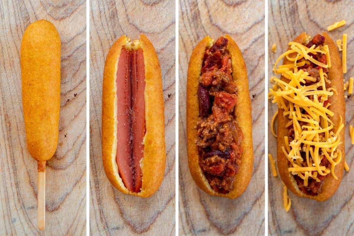 Process Steps for Adding Chili Cheese to Corn Dog