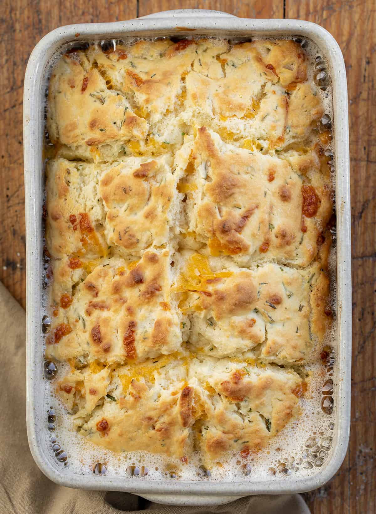 Pan of Cheesy Butter Swim Biscuits Just Out of the Oven