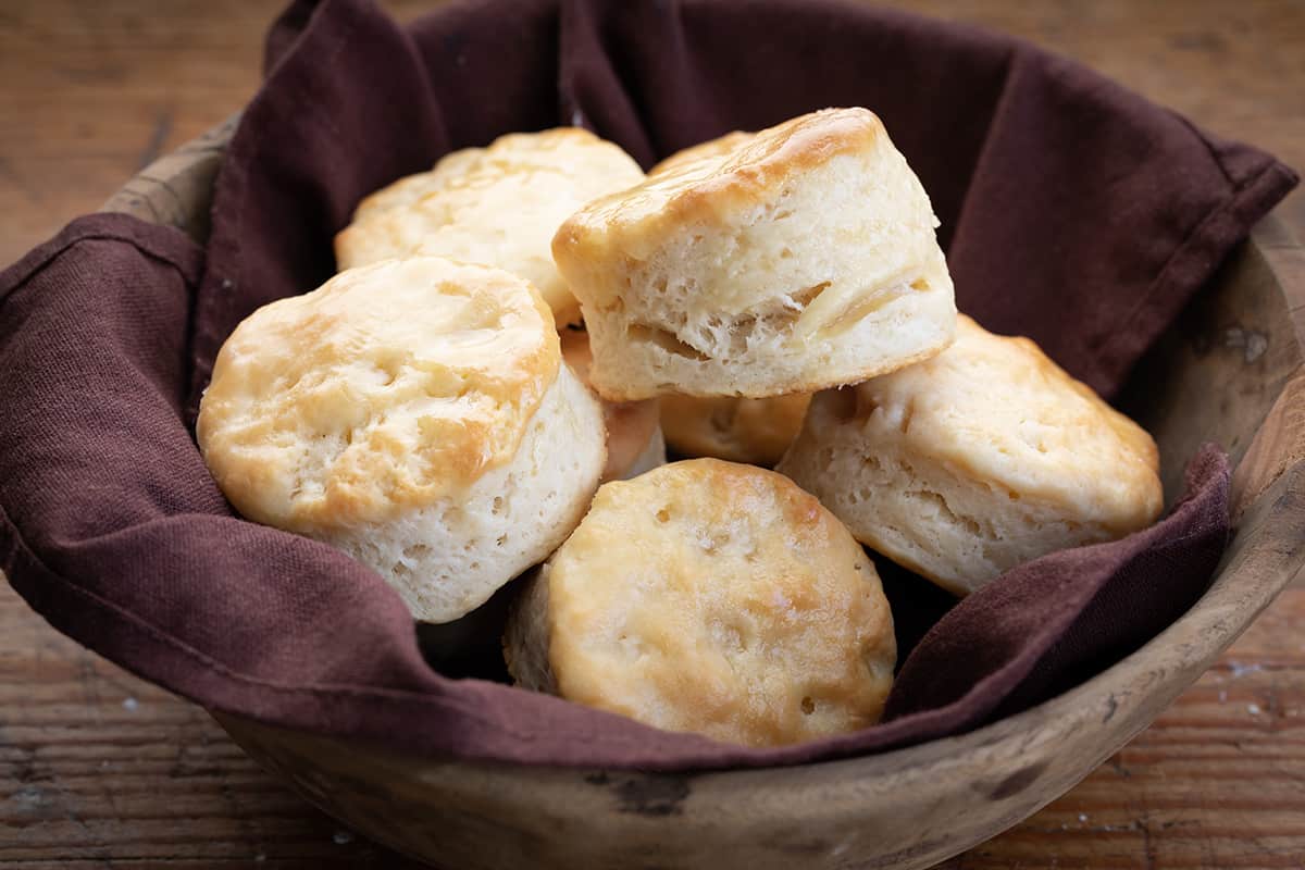 Bowl filled with Buttermilk Biscuits.
