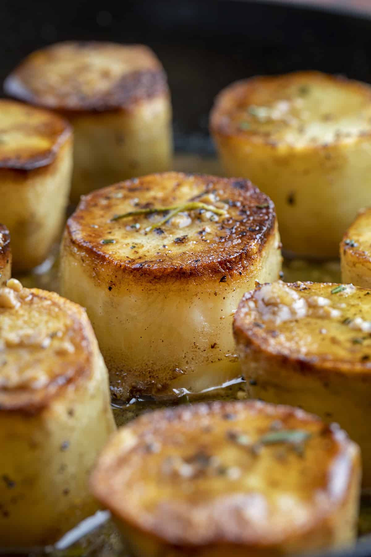 Close up of a cooked Fondant Potato or Melting Potato