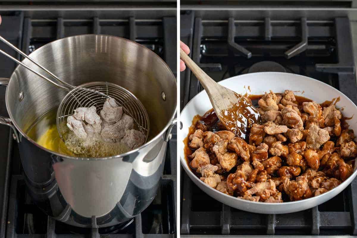 How to Fry Chicken for General Tsos and then Coat the Chicken in Sauce