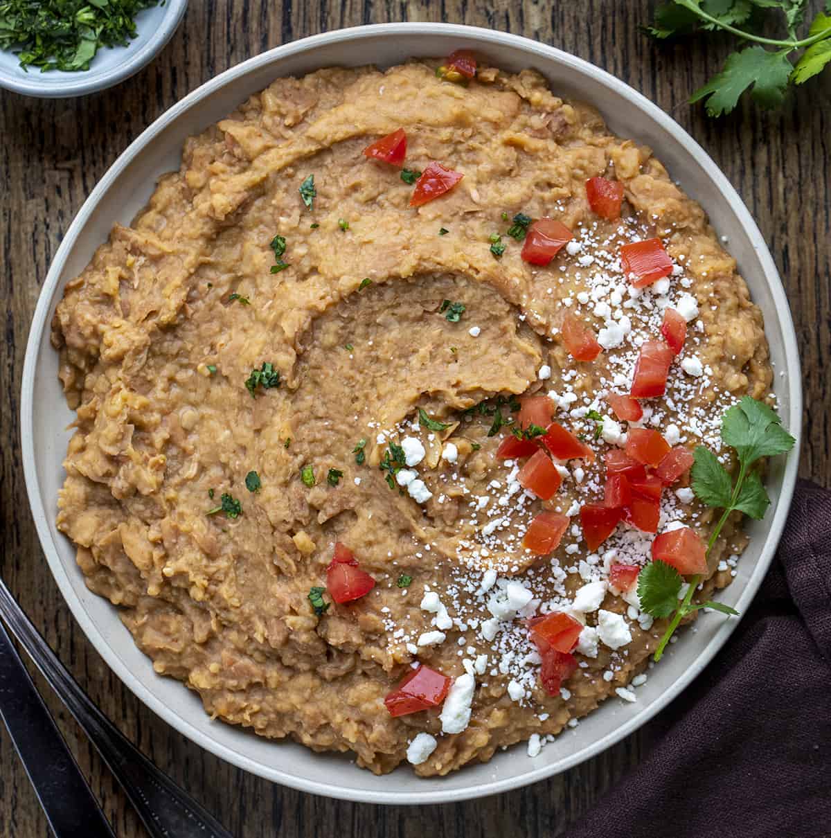 Bowl of Refried Beans from Overhead