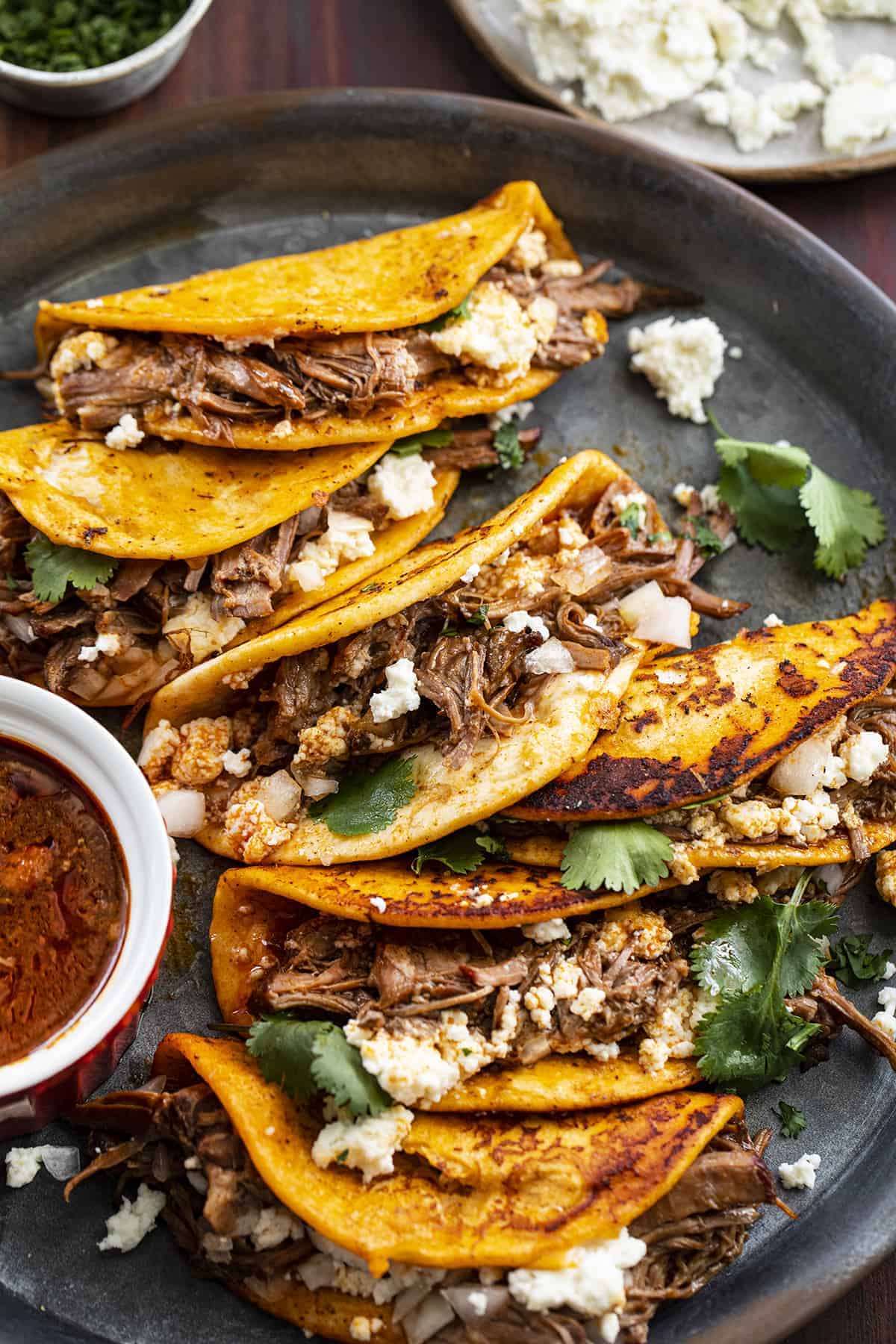 Platter of Slow Cooker Shredded Beef Tacos - Lazy Birria Tacos