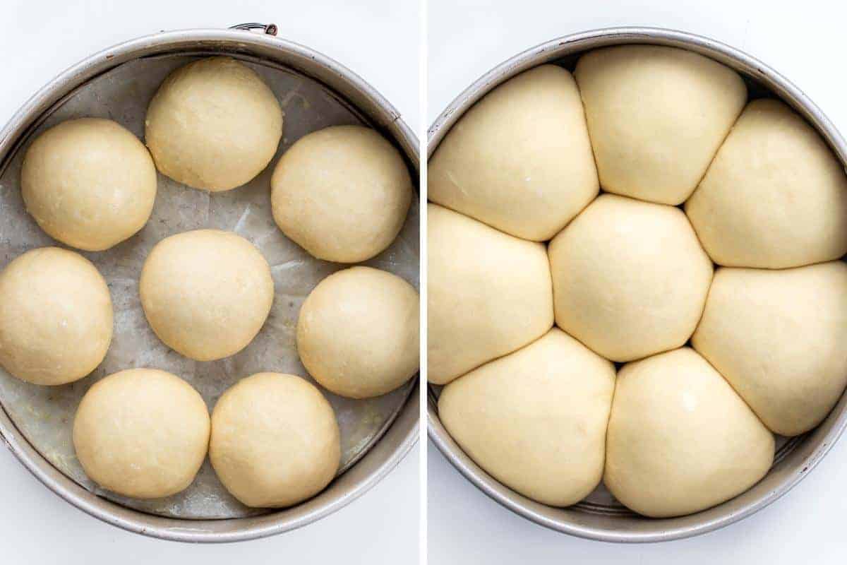 Before and After of Dough Rising for Garlic Japanese Milk Bread Rolls