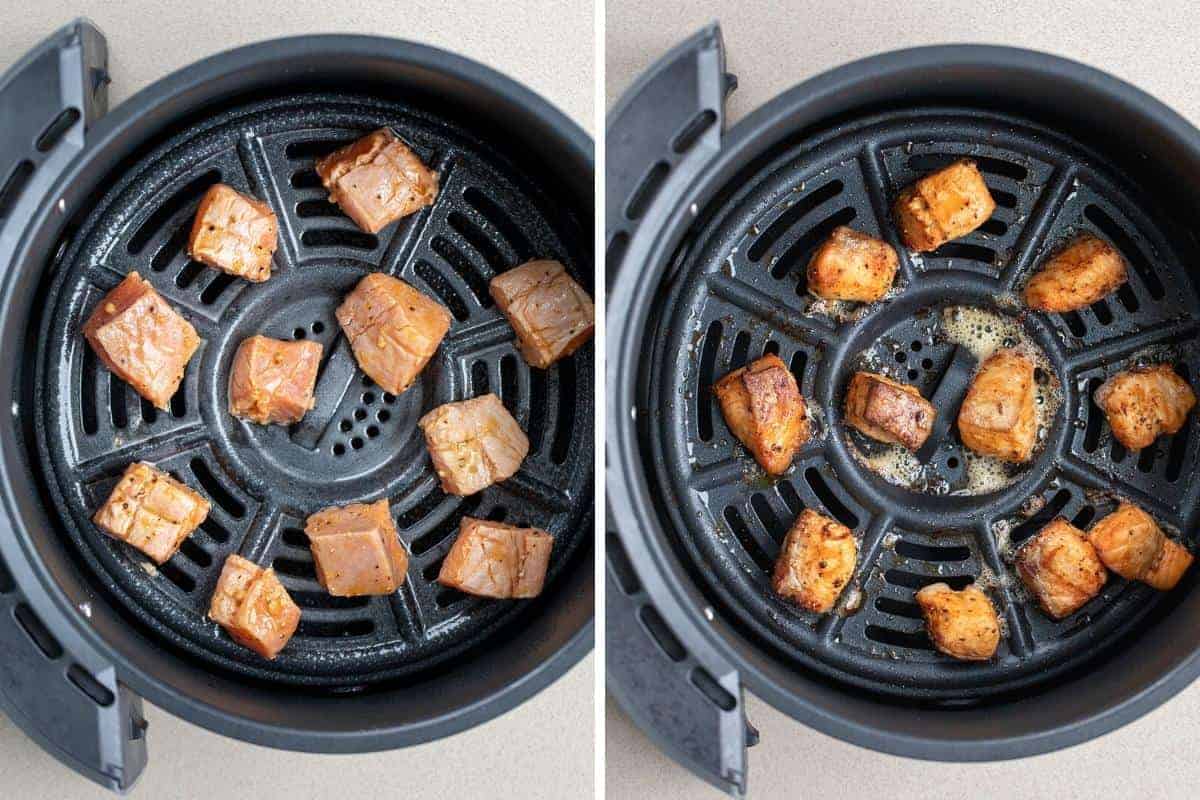 Before and After of Making Air Fryer Salmon Bites