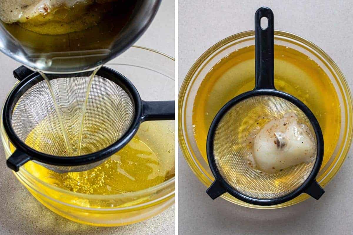 Straining Oil When Making Clarified Oil. How to Clean Used Cooking Oil.