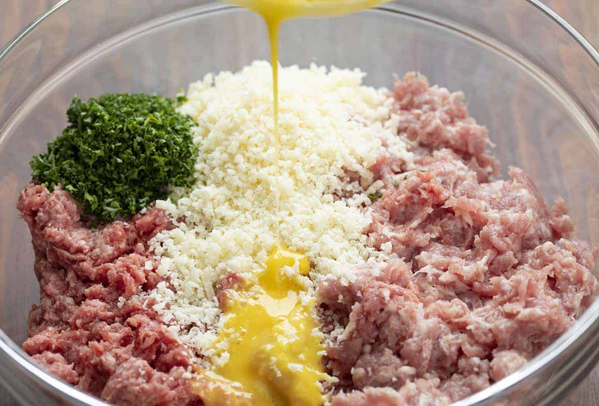 Raw Ingredients for Jalapeno Popper Stuffed Meatballs in a Bowl Before Being Mixed