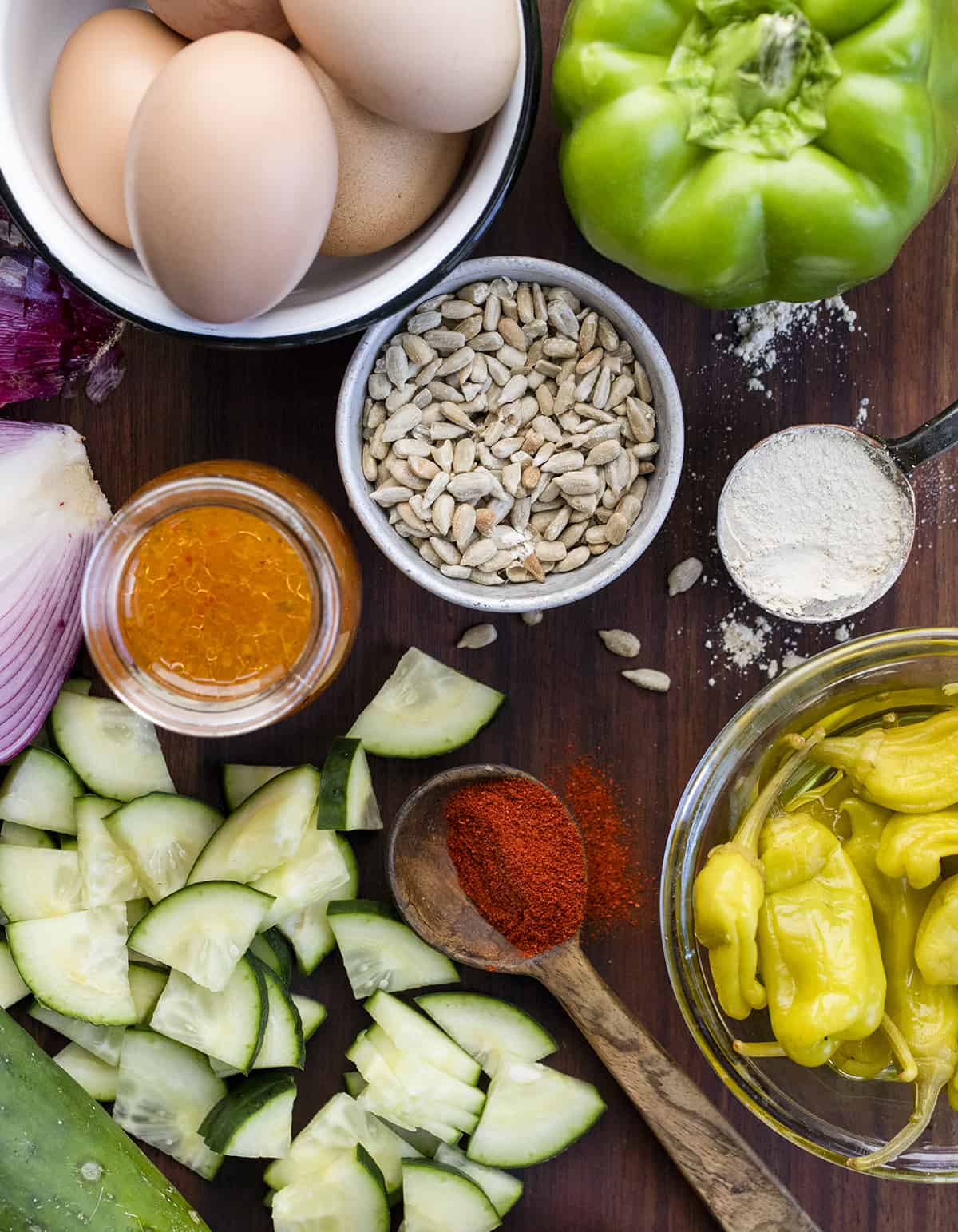 Raw Ingredients for Hot Girl Salad on a Cutting Board from Overhead