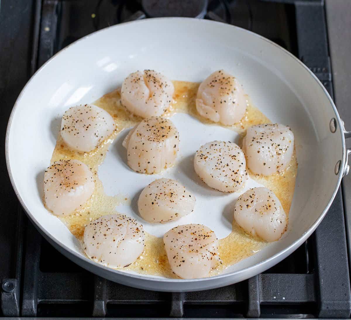 Scallops in the Pan Before Cooking.