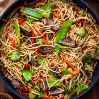 Skillet of Beef Lo Mein.