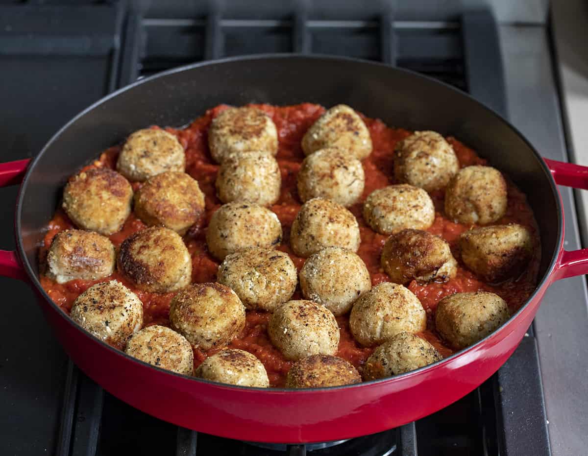 Chicken Parmesan Meatballs in Marinara Sauce in a Skillet. Dinner, Supper, Meatballs, Chicken Meatballs, Chicken Parmesan Meatballs, Chicken Meatball Recipes, Chicken, Chicken Recipes, Christmas Dinner, i am homesteader, iamhomesteader