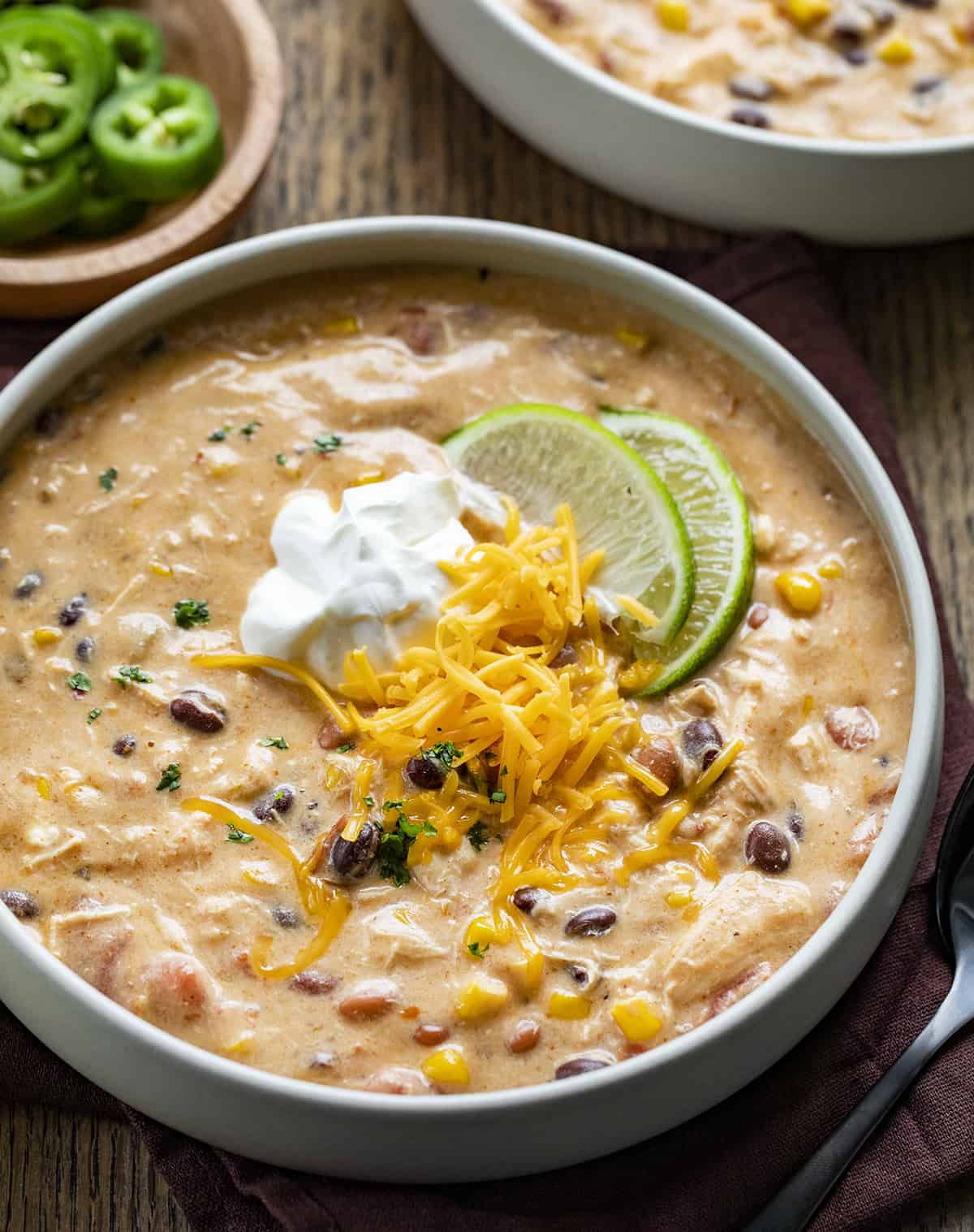 Bowl of 7 Can Creamy Chicken Taco Soup. Soup, Comfort Soups, Soup Recipes, Soup Recipes, Creamy Soups, 7 Can Chicken Taco Soup, Seven Can Creamy Chicken Taco Soup, fall soups, Easy Soups, easy Soup Recipes, i am homesteader, iamhomesteader