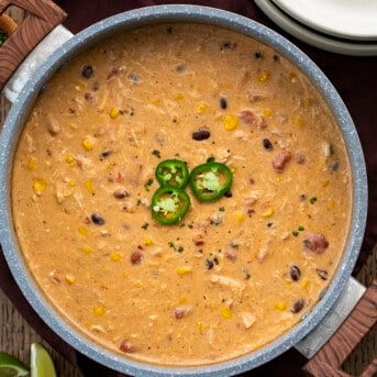 Pot of Creamy Chicken Taco Soup with Jalapeno Garnish. Soup, Comfort Soups, Soup Recipes, Soup Recipes, Creamy Soups, 7 Can Chicken Taco Soup, Seven Can Creamy Chicken Taco Soup, fall soups, Easy Soups, easy Soup Recipes, i am homesteader, iamhomesteader