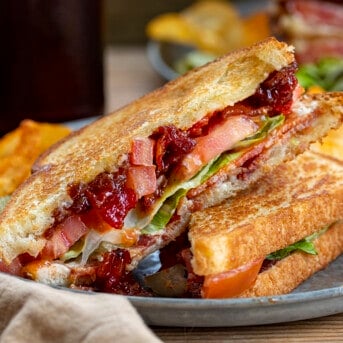 Cut Into BLT on a Plate. Dinner, Supper, Sandwich, Deluxe BLT, Tomato Jam Sandwich, How to Use Tomato Jam, Toasted BLT, recipes, i am homesteader, iamhomesteader