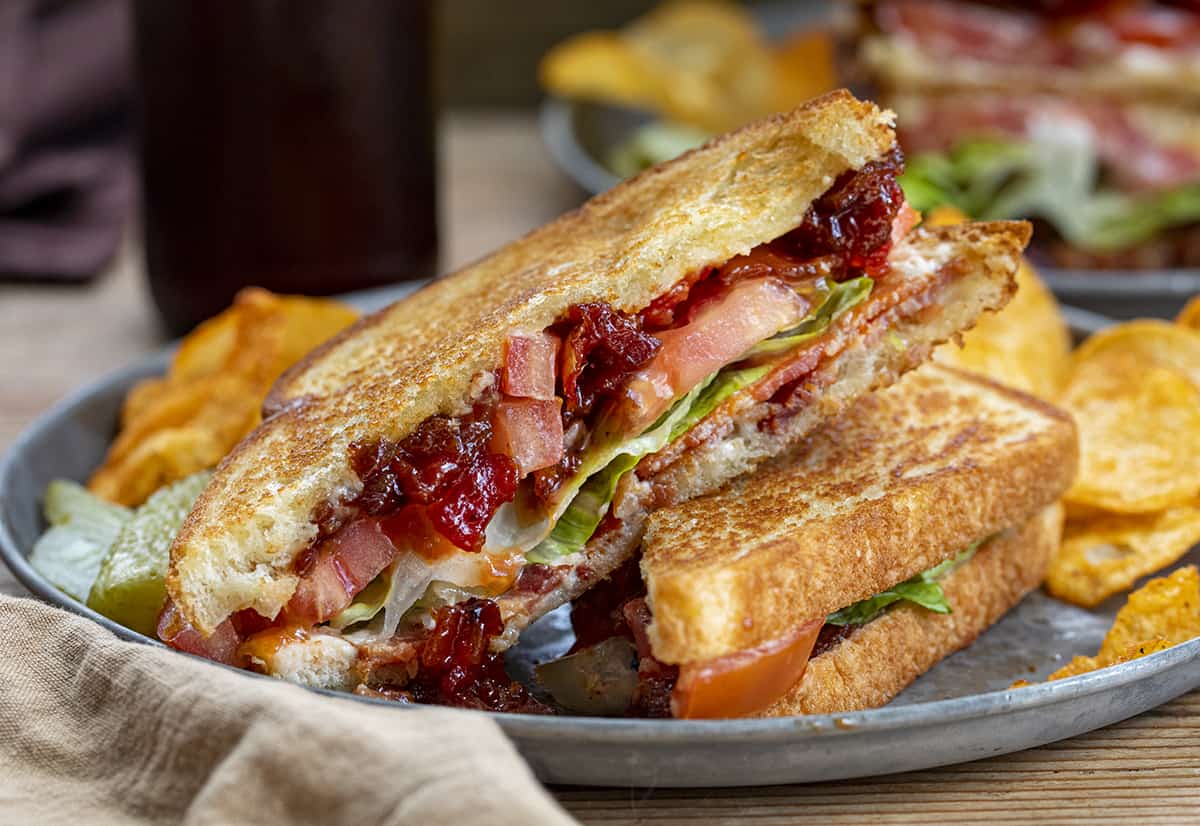 Cut Into BLT on a Plate. Dinner, Supper, Sandwich, Deluxe BLT, Tomato Jam Sandwich, How to Use Tomato Jam, Toasted BLT, recipes, i am homesteader, iamhomesteader