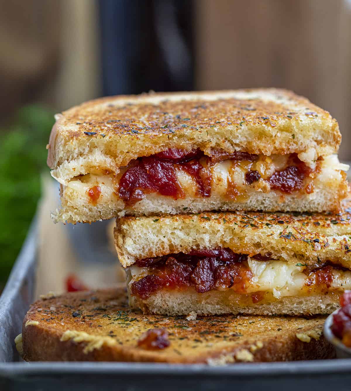 Stacked Bacon Jam Grillled Cheese. Appetizer, Dinner, Supper, Grilled Cheese, Sandwich, Cheese Sandwich, Super Bowl Food,Game Day Food, Best Sandwich Ever, i ma homesteader, iamhomesteader