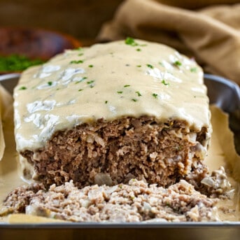 Cut into Swedish Meatloaf Showing Inside.