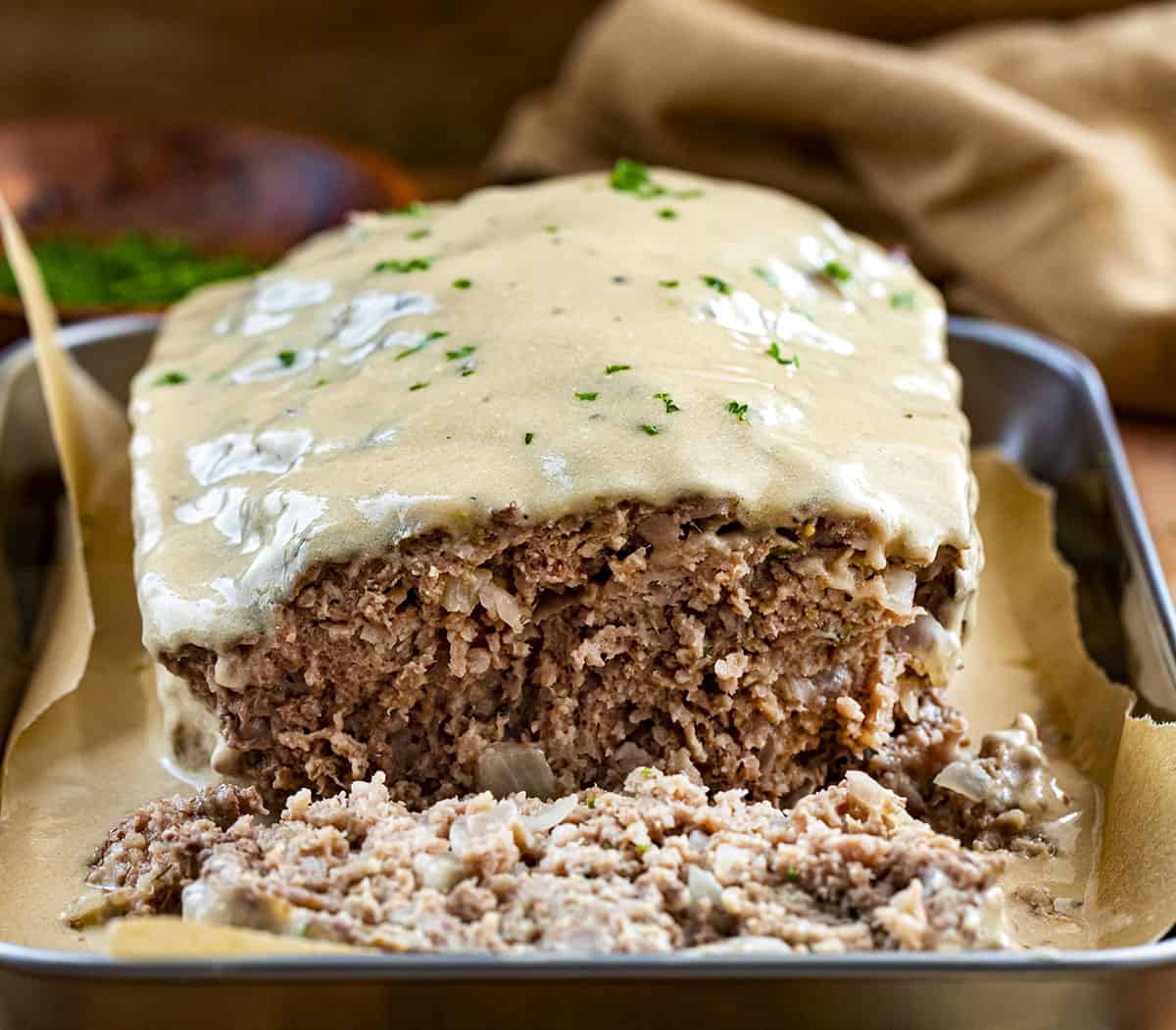 Cut into Swedish Meatloaf Showing Inside.