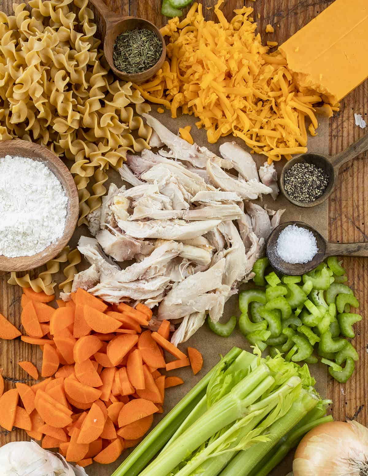 Raw Ingredients for Skillet Chicken Noodle Soup Casserole. Dinner, Supper, What's for Dinner Recipes, Chicken, Chicken Recipes, Chicken Noodle Soup Hotdish, Chicken Noodle Soup Casserole, Comfort Food, Kid Favorites, recipes, i am homesteader, iamhomesteader