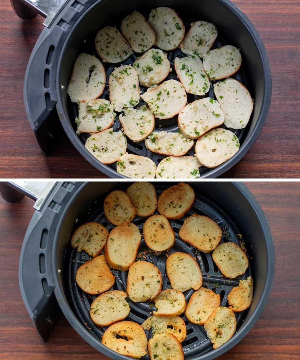 Bagel Chips in an Air Fryer Before and After Cooking. Appetizer, Bagel Chip Recipes, Bagel Chips for Dip, Homemade Bagel Chips, Game Day Food, Super Bowl Recipes, Dips, Bagel Chips Air Fryer, Baked Bagel Chips, Bagel Chips Garlic, Stacys Bagel Chips Recipe, i am homesteader, iamhomesteader