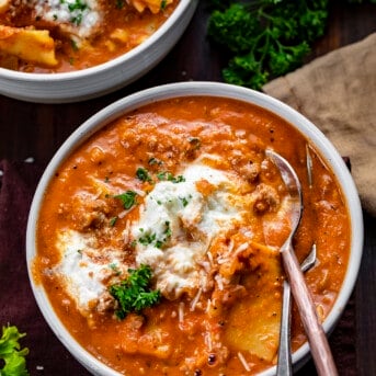 Bowls of Lasagna Soup. Soups, Hearty Soups, Lasagna, Comfort Food, Winter Soups, Fall Soups, Easy Soups, Dinner, Supper, How to Make the Best Lasagna Soup, i am homesteader, iamhomesteader