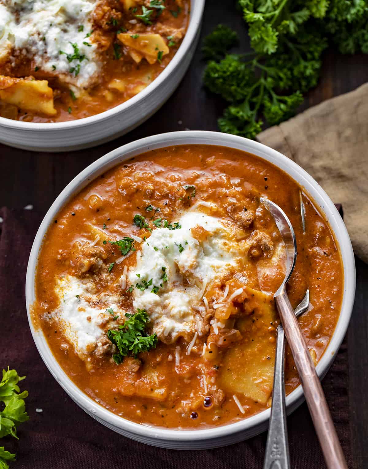 Bowls of Lasagna Soup. Soups, Hearty Soups, Lasagna, Comfort Food, Winter Soups, Fall Soups, Easy Soups, Dinner, Supper, How to Make the Best Lasagna Soup, i am homesteader, iamhomesteader