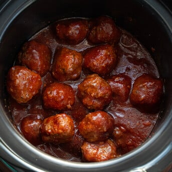 Slow Cooker Cranberry Meatballs from Overhead.