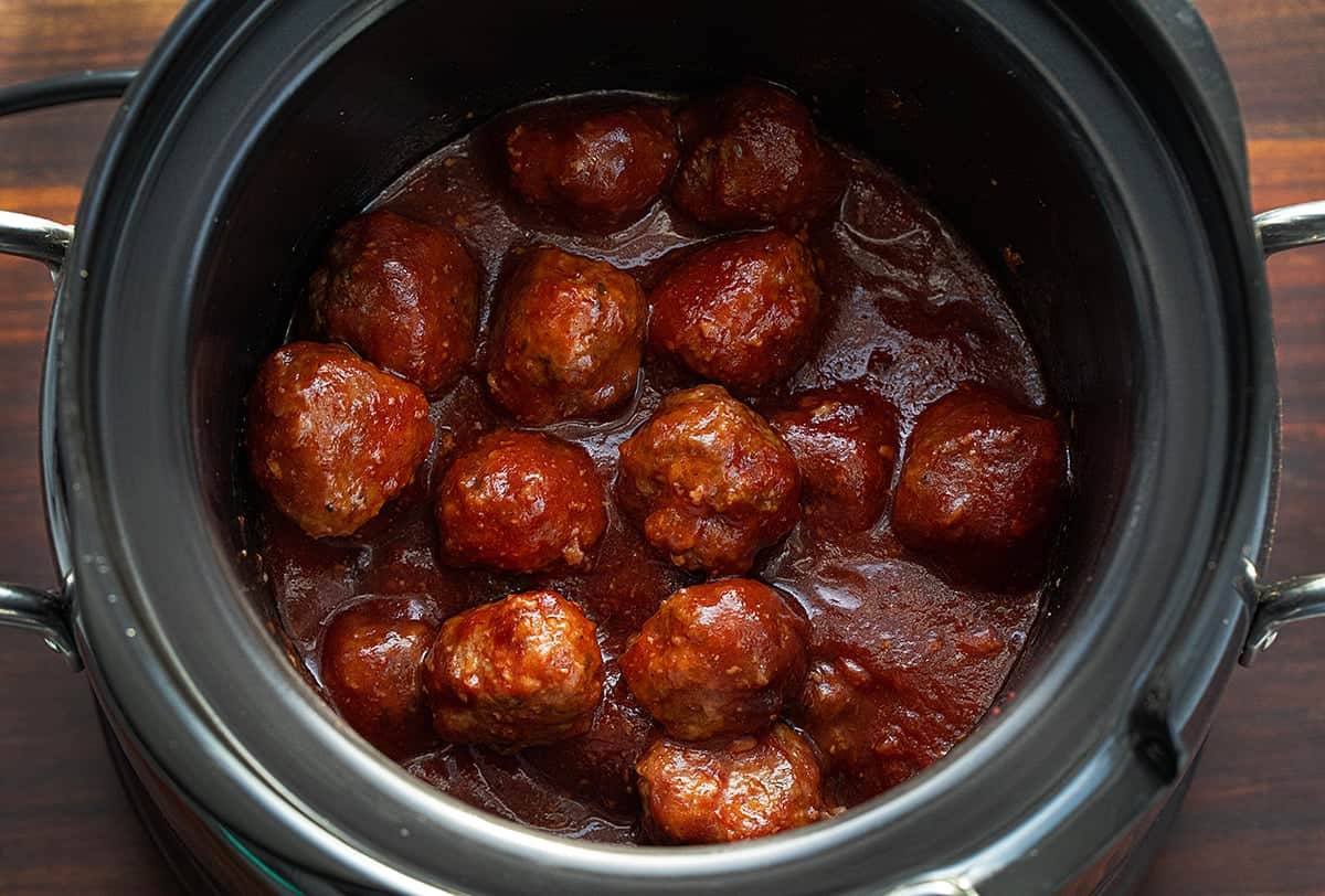 Slow Cooker Cranberry Meatballs from Overhead.