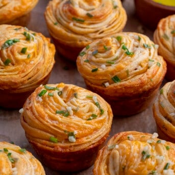 Cheesy Garlic Cruffins on a Counter.