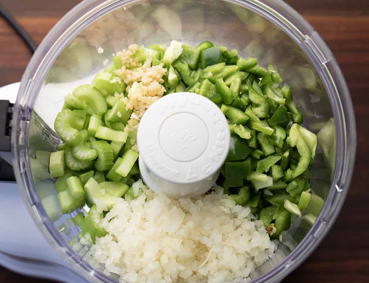 Ingredients in Food Processor Before Being Processed for Gumbo.