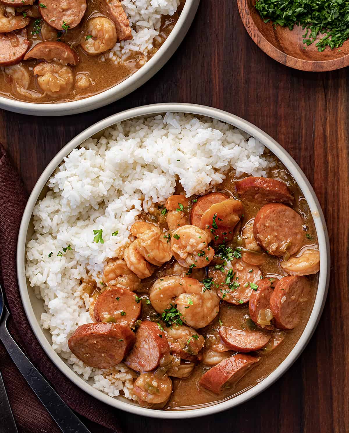 Bowls of Gumbo with Rice.