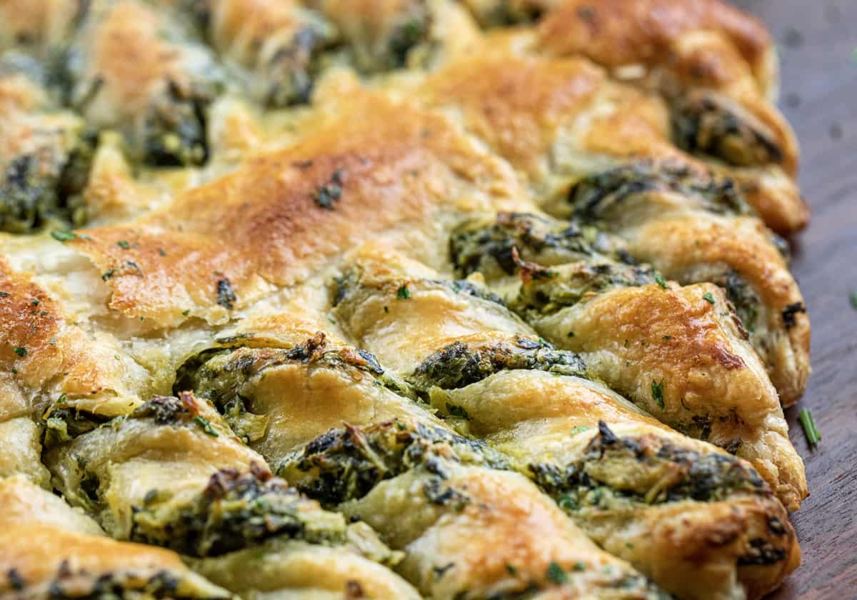 Close up of the Twists in a Spinach Dip Pull-Apart Christmas Tree