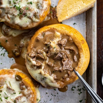 Bread Bowl of Philly Cheesesteak Stew