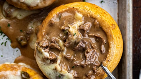 Philly Cheese Steak Soup Served in a Bread Bowl - Easy 30 Minute Meal