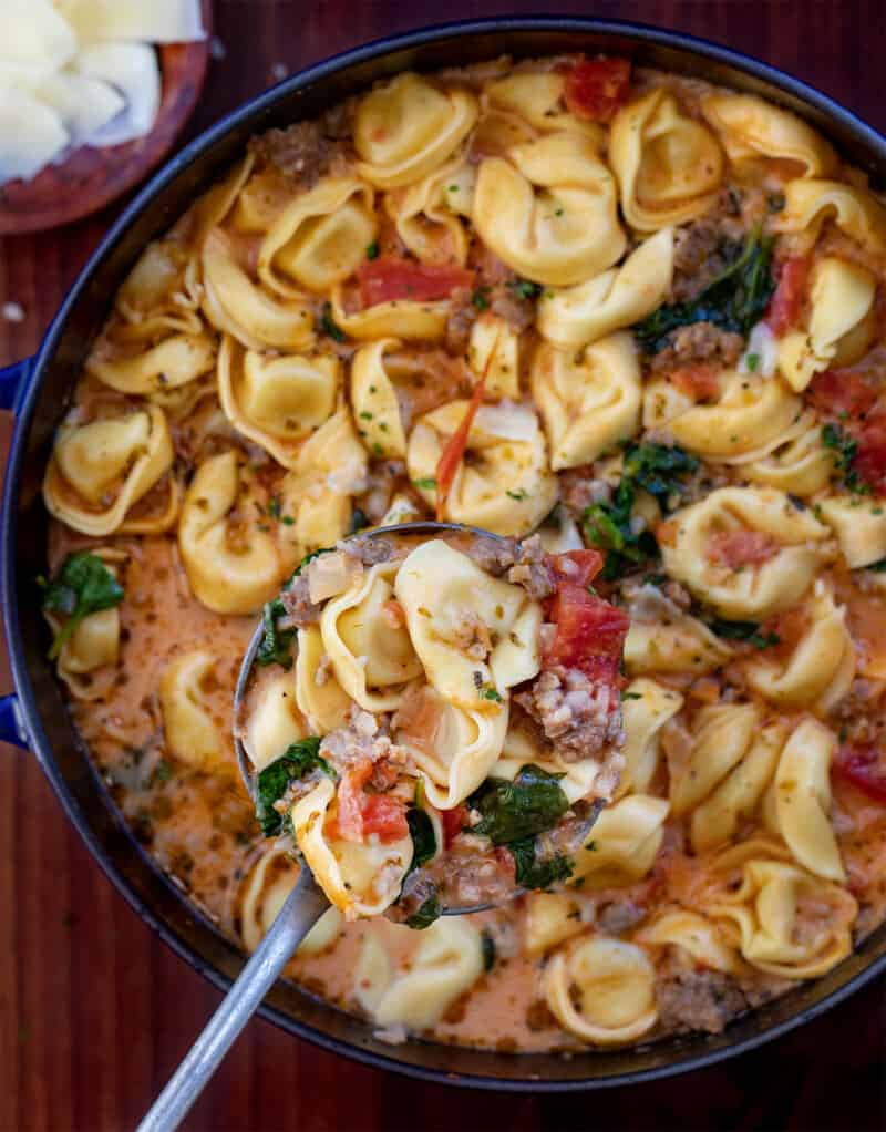 One Pot Italian Sausage Tortellini Soup - I Am Homesteader