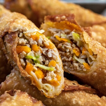 Cut Homemade Egg Rolls Stacked on Each Other.