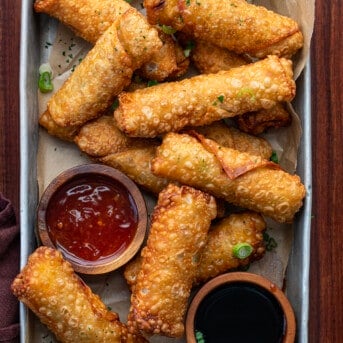 Overhead of Homemade Egg Rolls.