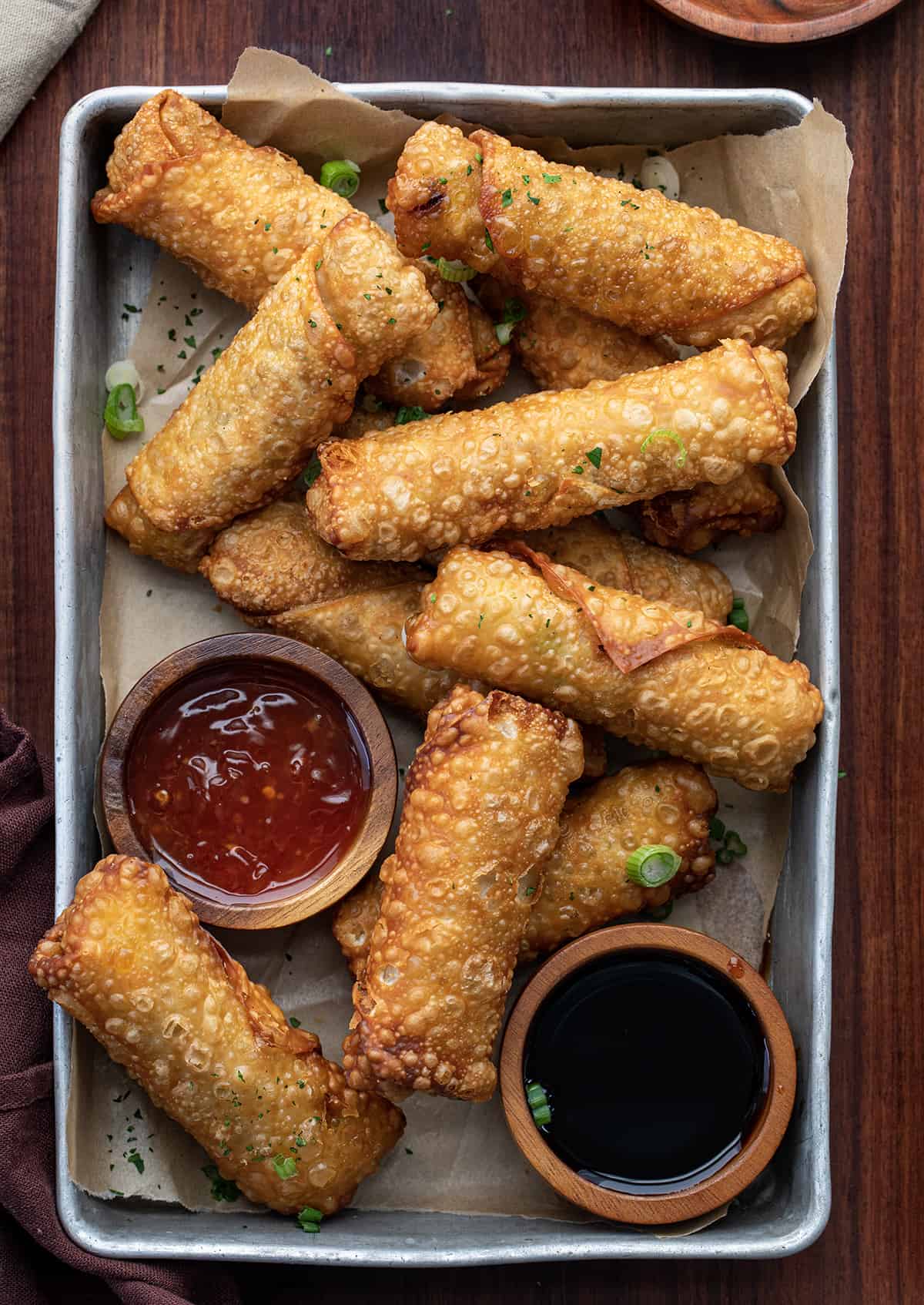 Overhead of Homemade Egg Rolls.