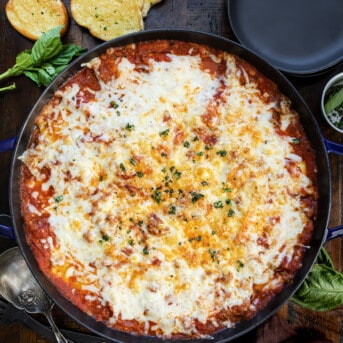 Overhead of a Pan of Skillet Ravioli.