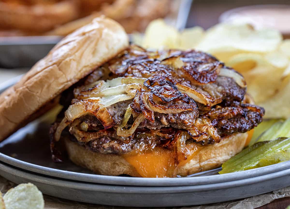 Oklahoma Fried Onion Burger without the Bun on Top.