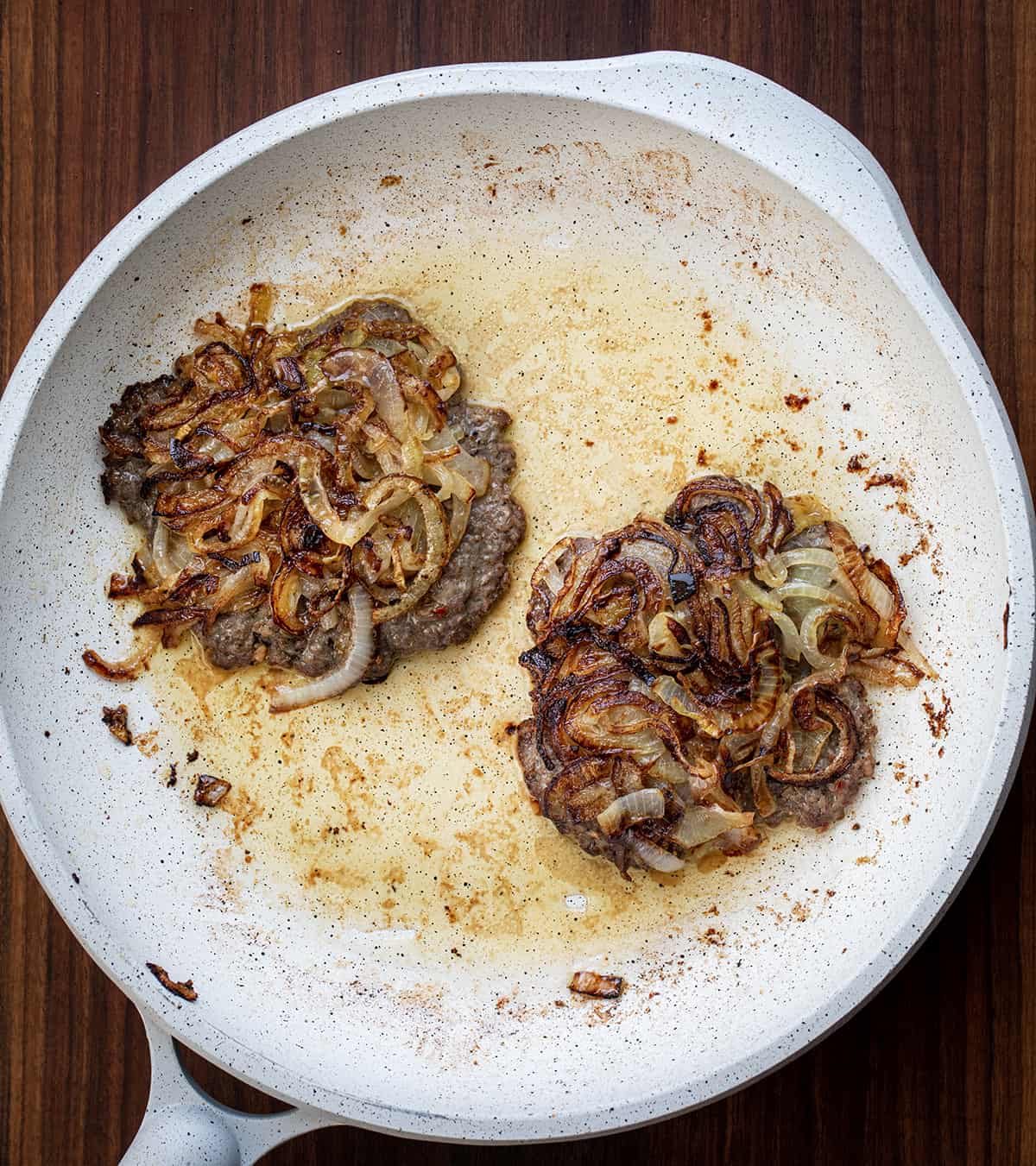 Oklahoma Fried Onion Burgers in the Pan.