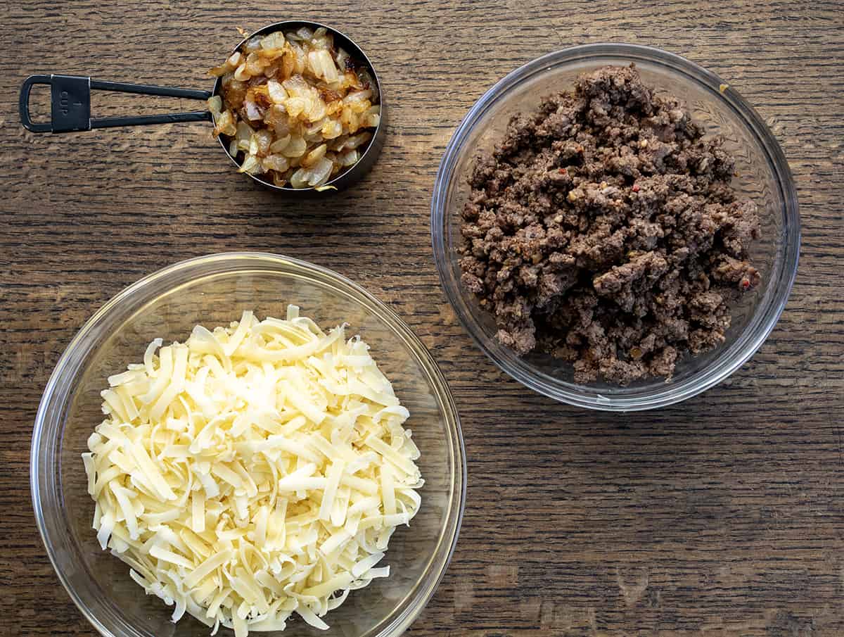 Ingredients that Go Into Deconstructed French Onion Burger Before Adding.