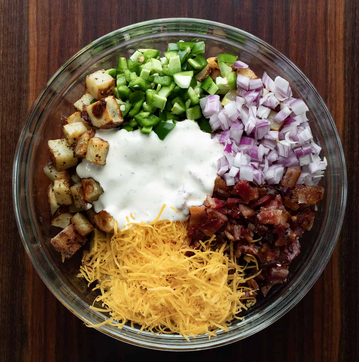 Bowl of Raw Ingredients for Jalapeño Popper Roasted Potato Salad.