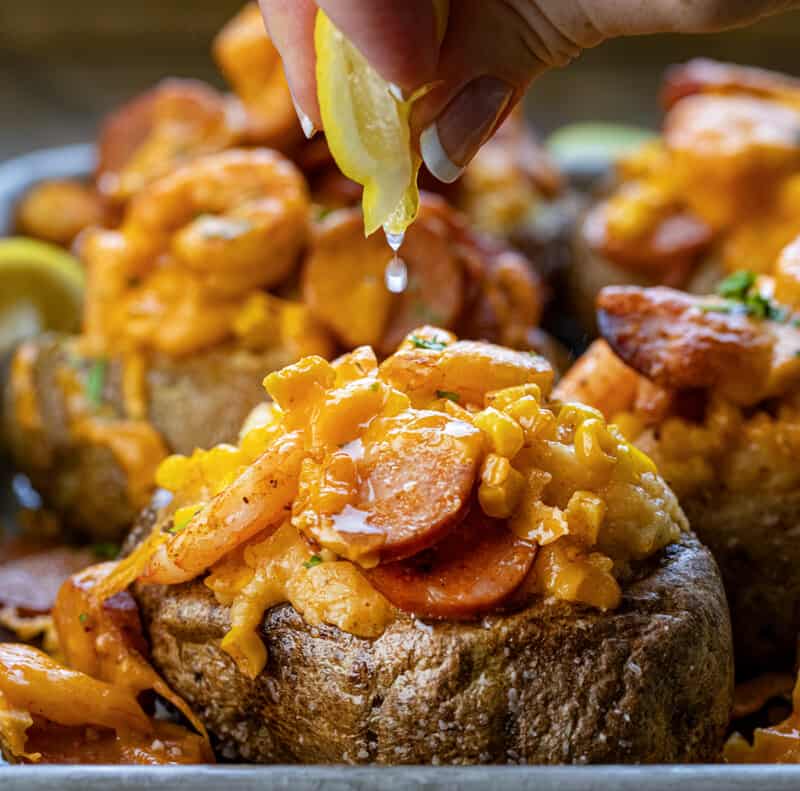 Shrimp Boil Twice Baked Potato - I Am Homesteader